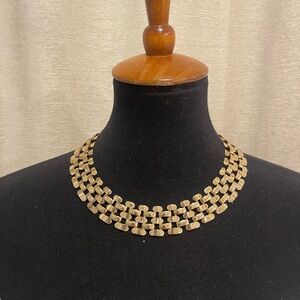 Vintage 80's Gold Plated Polished Panther Link 18 " L X 7/8 " W Collar Necklace